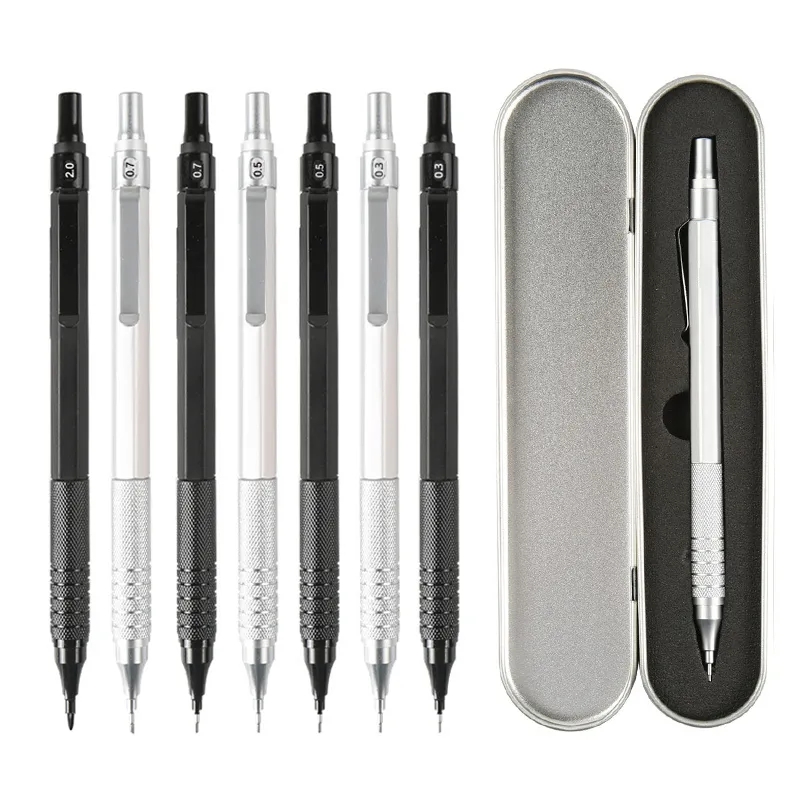 Metal Mechanical Pencils Set with Lead Refills Drafting Automatic Pencil 0.3, 0.5, 0.7, 2.0mm Pencil for Art Supply