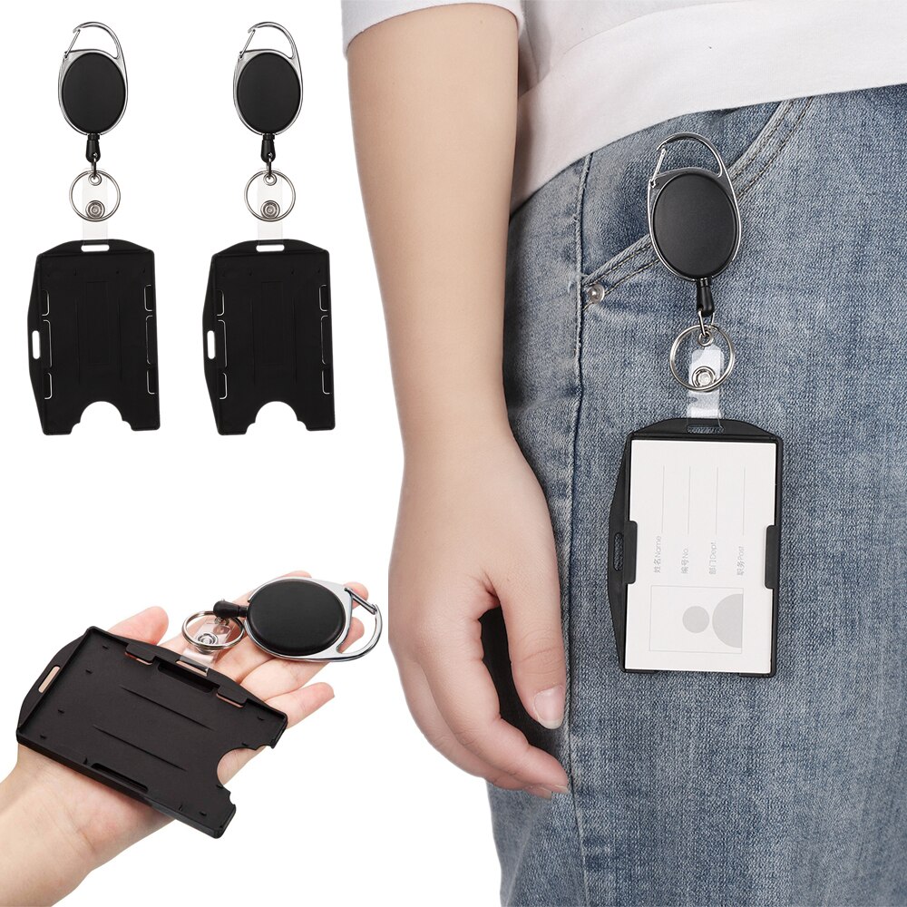 Credit Card Case Women Men Retractable Pull Badge Holders with Reel Clip and Clear ID Card Holder