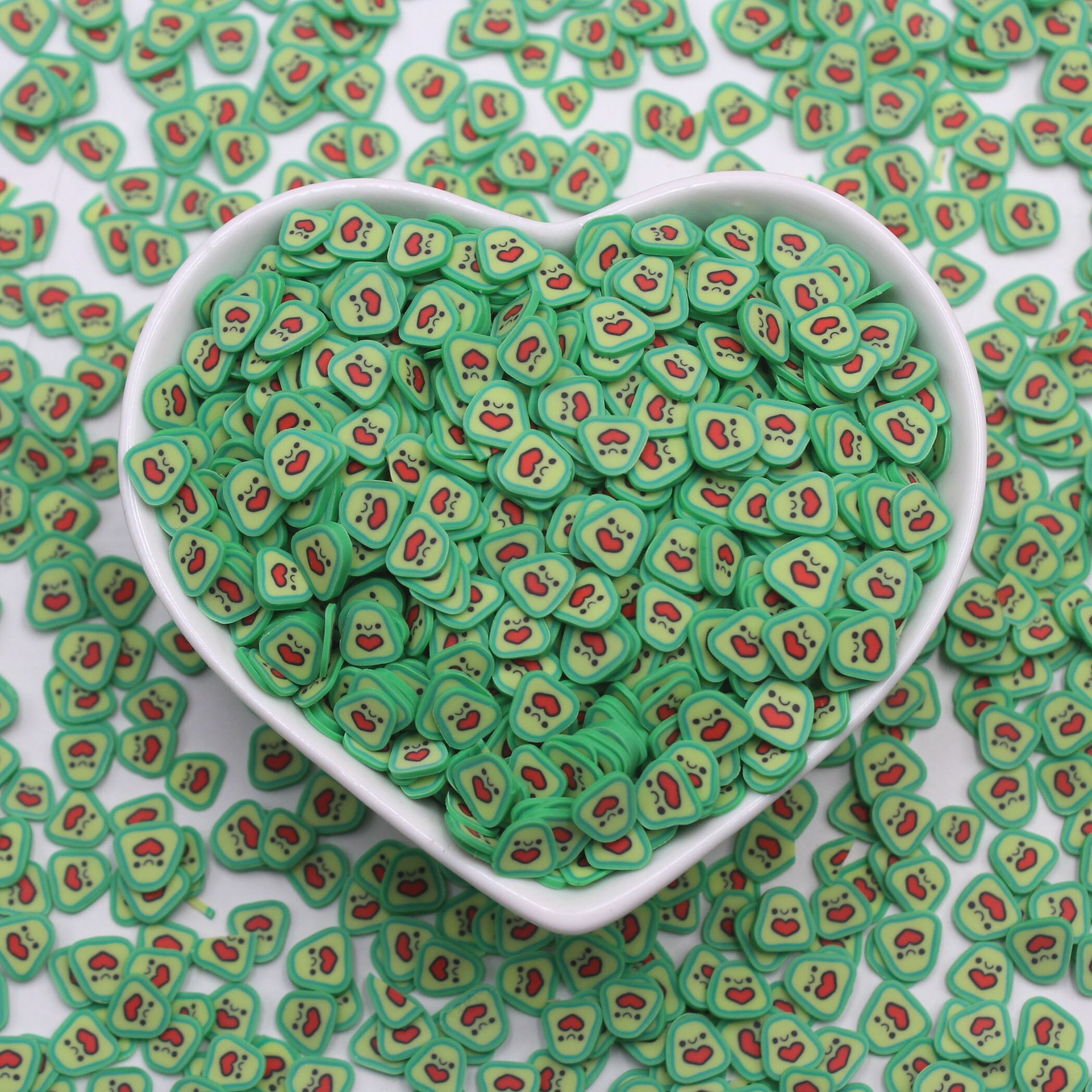 100g/Lot Cute Avocado Slices Polymer Clay Soft Clay Sprinkles for Arts and Mobile Decoration DIY Crafts Filler Accessories