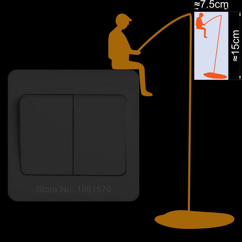 Glowing Man Fishing Light Switch Sticker Funny Cartoon Glow in the Dark Vinyl Wall Decoration Sticker Child Bedroom Home Decor: Orange Red