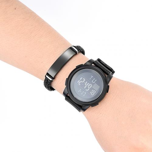 2Stck Männer Sport Wasserdichte Elektronische Digital Leucht Armbanduhr + Armbinde Luxus Digitale Uhren Schwimmen Smartwatch: Schwarz