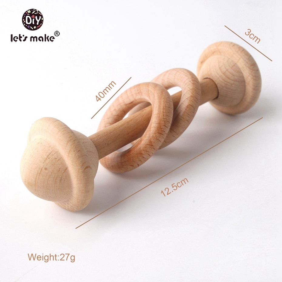 Let's make 5pcs BPA Free Natural Beech Wooden Teething Rings Baby Toys Tiny Rod Baby Shower Montessori Play Gym Rattles