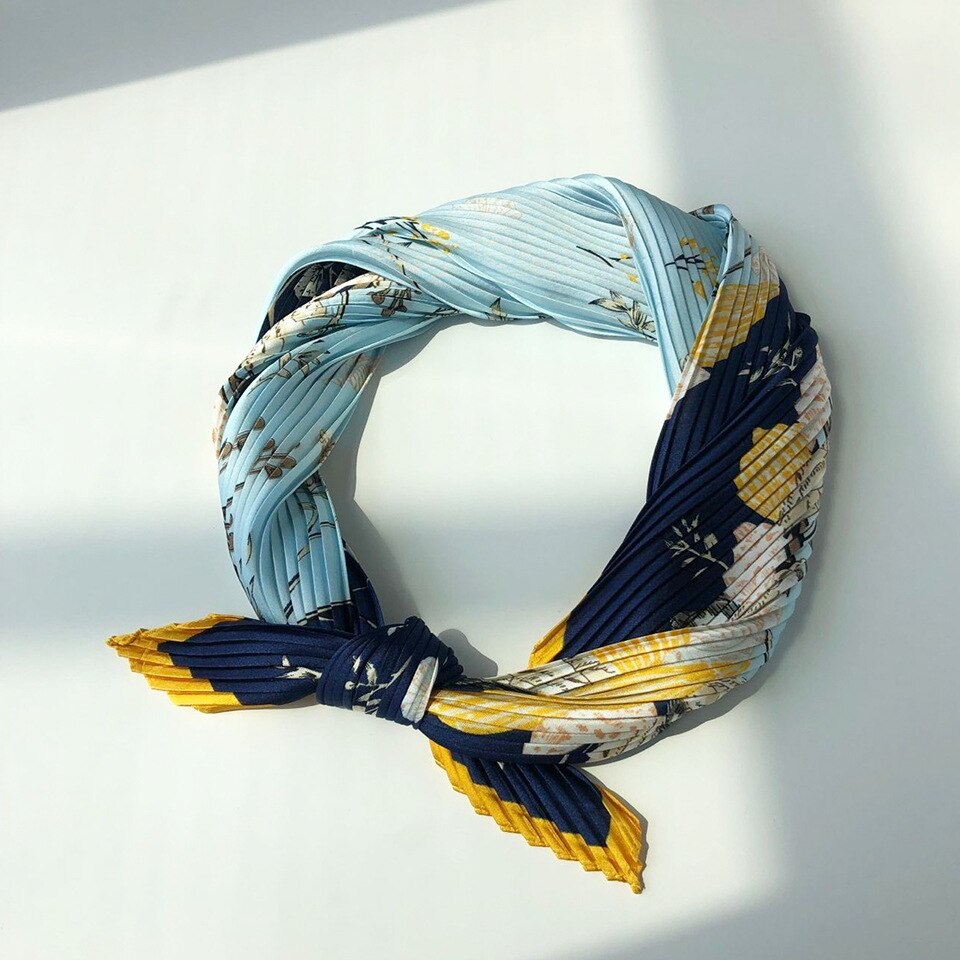 DVLWS gros soie-like femmes foulard plissé petit carré léopard imprimé écharpe cheveux bande décoration femmes écharpe: Bleu