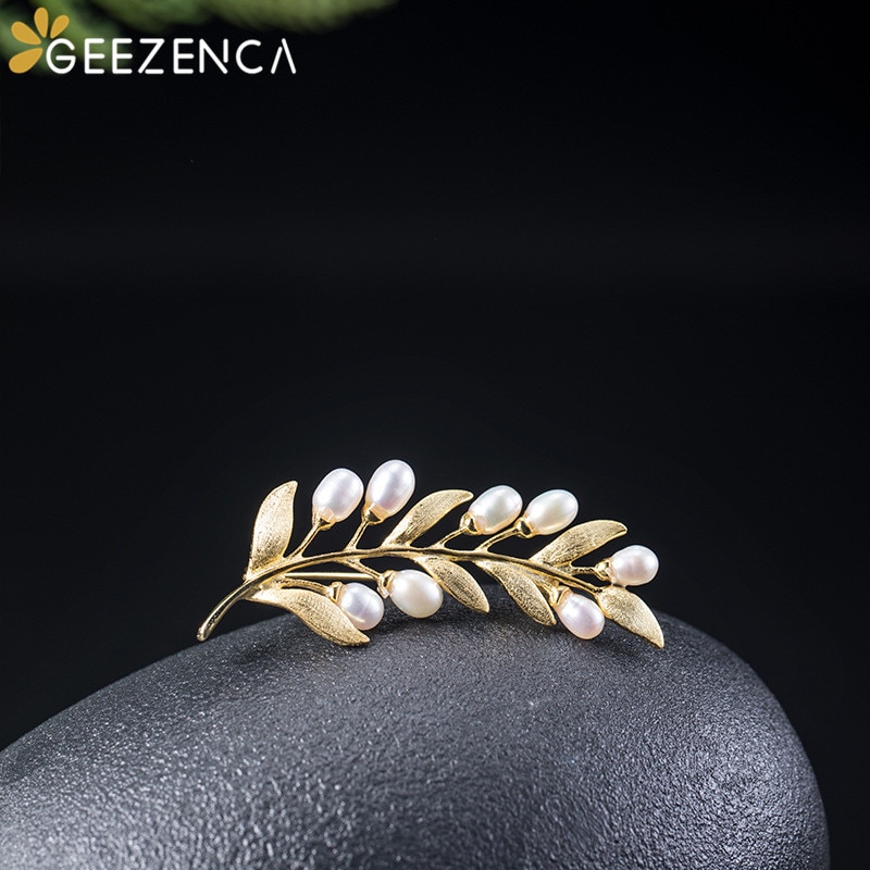 925 Sterling Silver Natural Pearls Brooches Fine Jewelry for Women Olive Tree Branch Brooch Trendy Party Cute