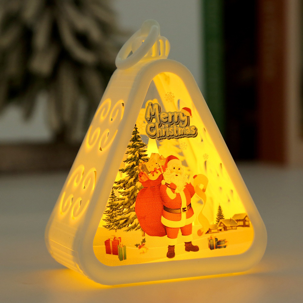 Christmas Triangle Lantern Plastic Santa Claus Snowman Tree Festival Lamp Mini Table Ornaments Home Decoration Party Scene Props: Deep Sapphire