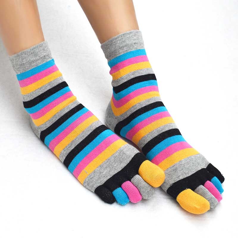 Piger fem-fingerede sokker calcetines bomuld afslappet bløde sokker med tæer farverige kvindelige stribe bugsering sokker: Grå