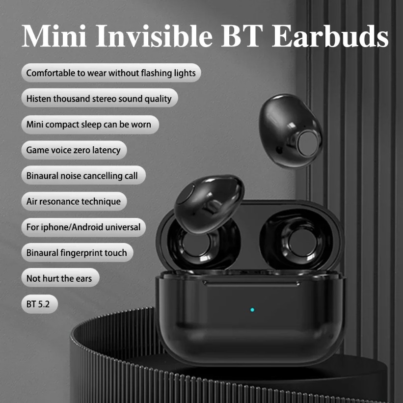 Unsichtbare Kopfhörer, Mini-Kopfhörer, Bluetooth, TWS, kabellos, Sleepwith Mikrofon, HD-Anruf, Semi-In-Ear-Ohrhörer, Rauschunterdrückung
