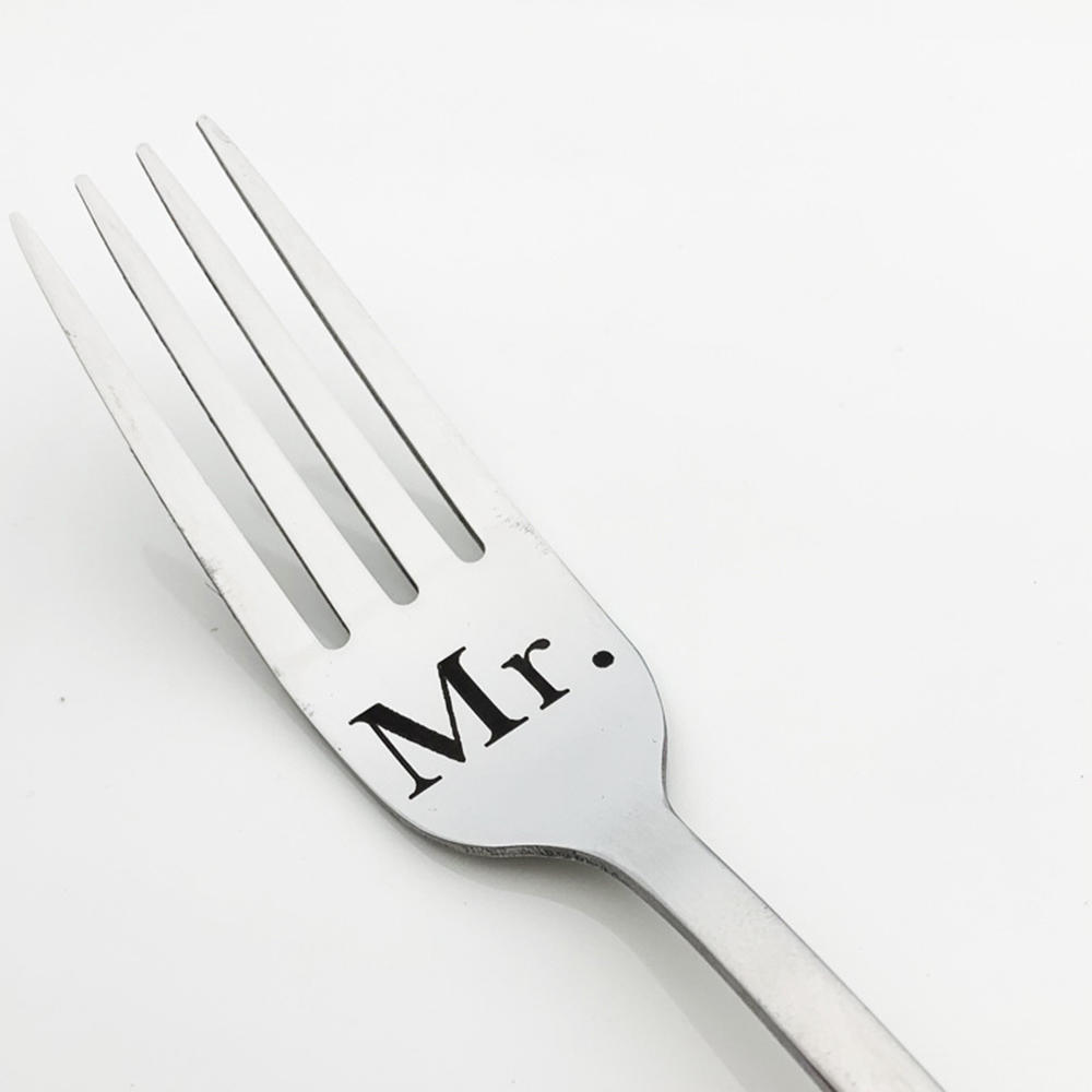 3Pcs Letter Print Forks Set Tea Cake Snack Fork Dinnerware Cutlery Mirror Stainless Tableware Dessert Fruit Fork Silverware Set: Mr.