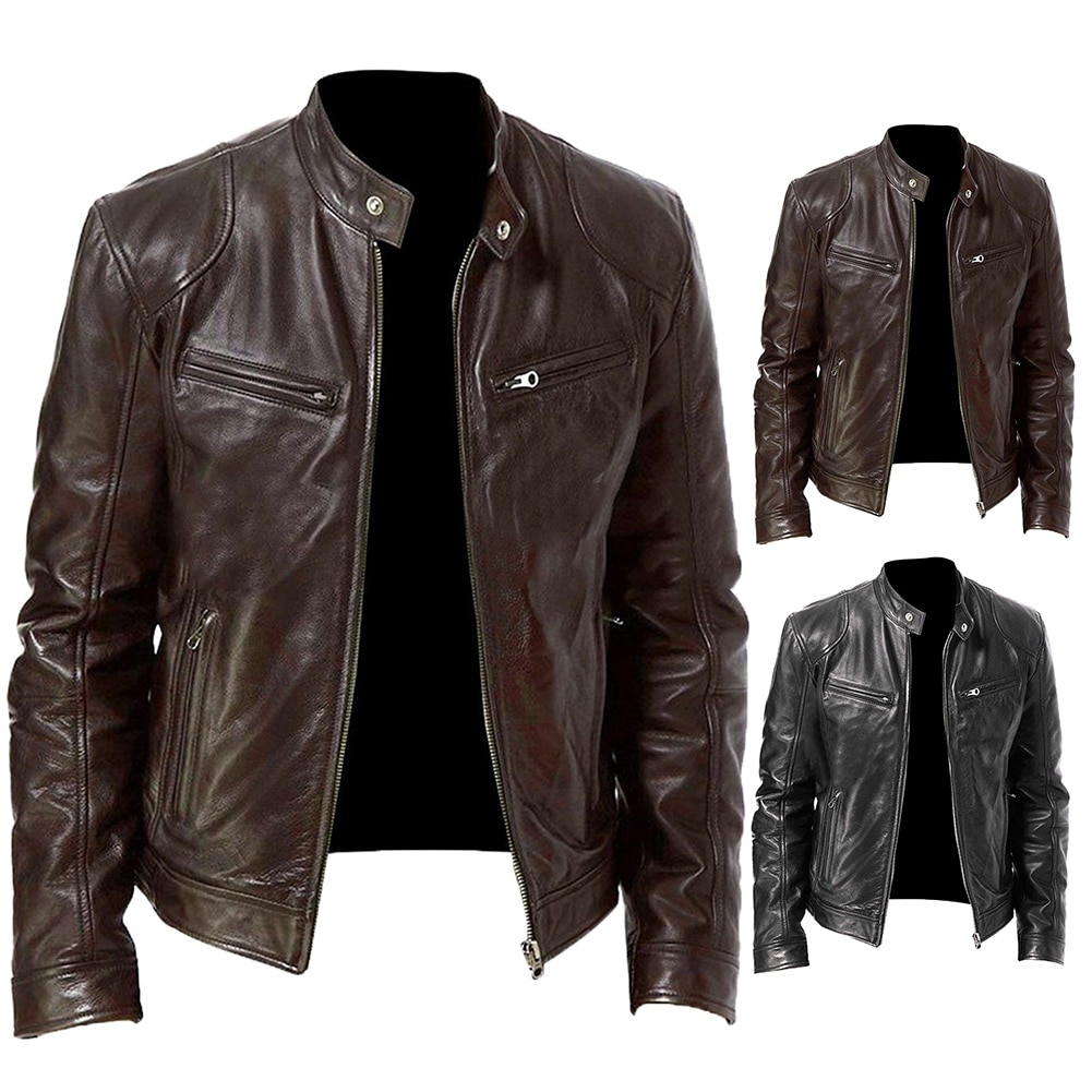 Herbst Winter Leder Jacken Männer Herbst Solide Stehkragen куртка мужская Männer Jacke