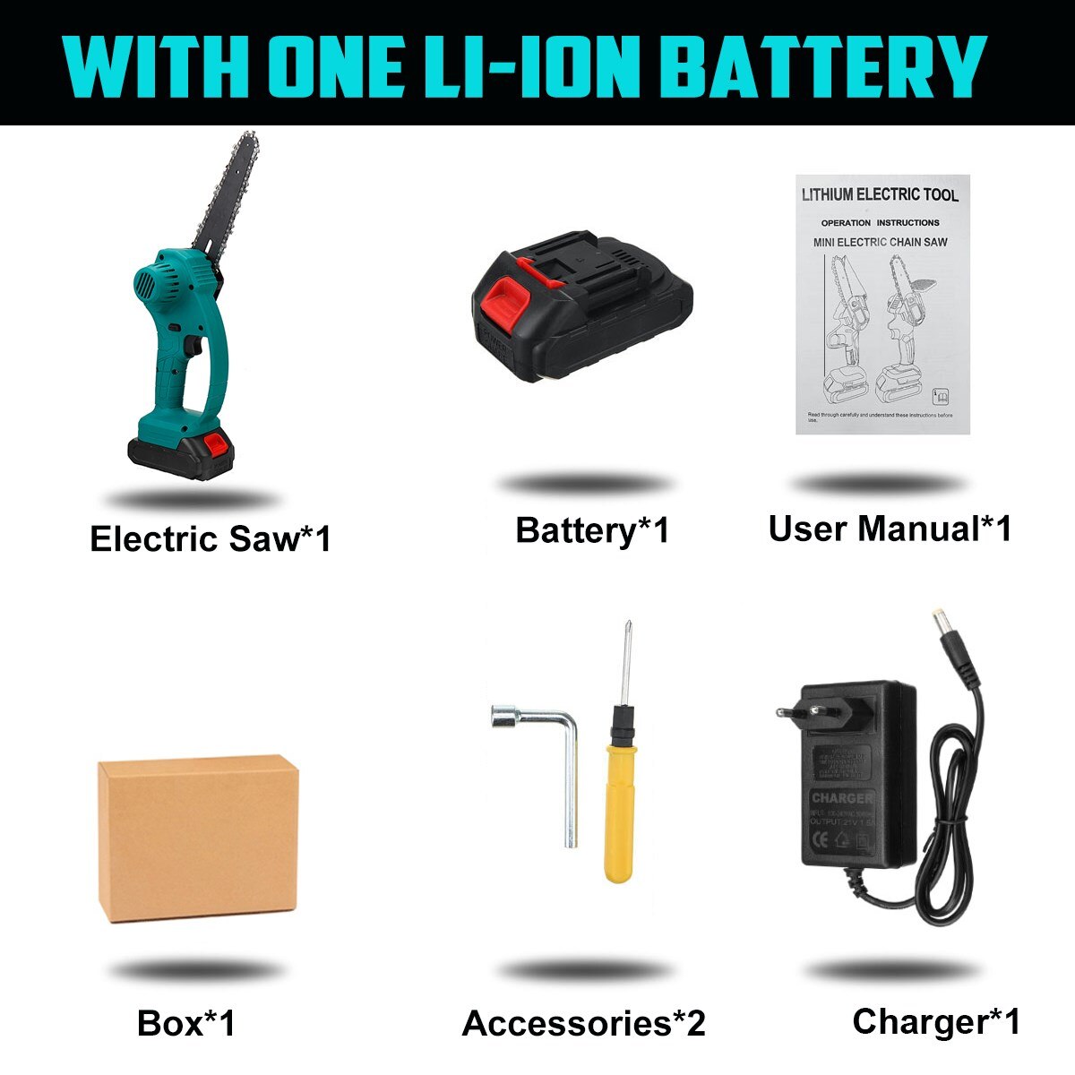 98/68V Mini Elektrische Kettingzaag 6 Inch Elektrische Kettingzaag Draagbare Elektrische Snoeizaag Elektrische Zagen Houtbewerking Met 1/2 Batterij: 68vf with 1 battery / EU