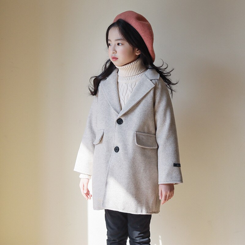 Big Girls Jackets Winter Wool Coat Teens Girls Autumn Overcoat Warm Outerwear Children Button Outerwear