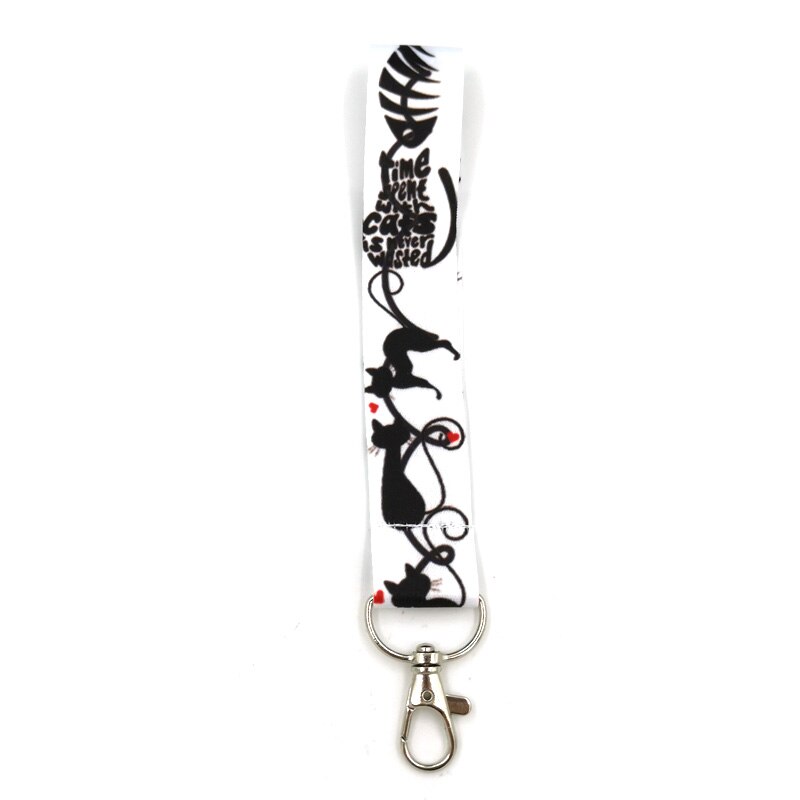Zwarte Kat Cartoon Lanyard Voor Sleutels Keycord Usb Id Badge Houder Hals Bandjes Hang Touw Singels Lint Sleutelhanger Lanyards: Short