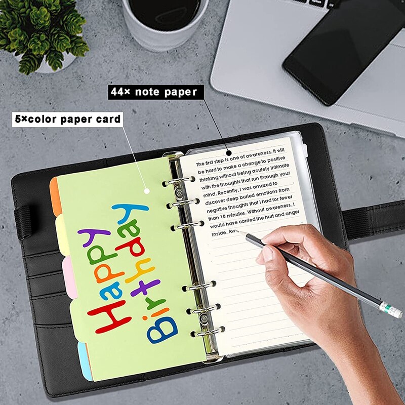 PU Notebook Binder Budget Planner, A6 Notebook with 44 Pages Loose-Leaf Filler Paper,Cards