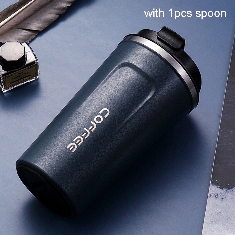 380/510ml 304 rostfria kaffemuggar tumblers kopp med lock vakuumisolering kaffe resemuggar bil termoskopp drickskopp: Blå utan låda / 380ml