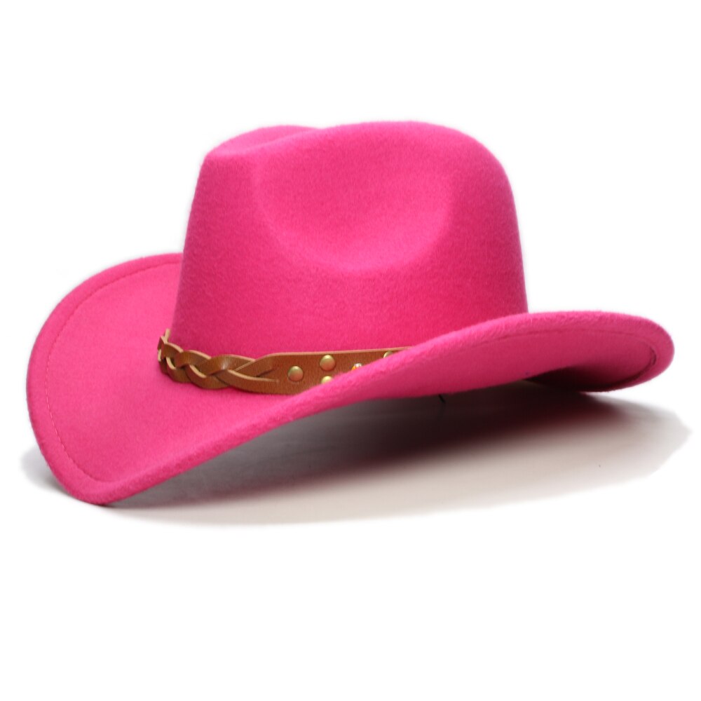Retro Turquoise Yellow Crystal Band Parent-child Unisex /Kid Wool Wide Brim Cowboy Western Hat Cowgirl Bowler Cap (57cm/54cm): Rose / Kid Size 54cm