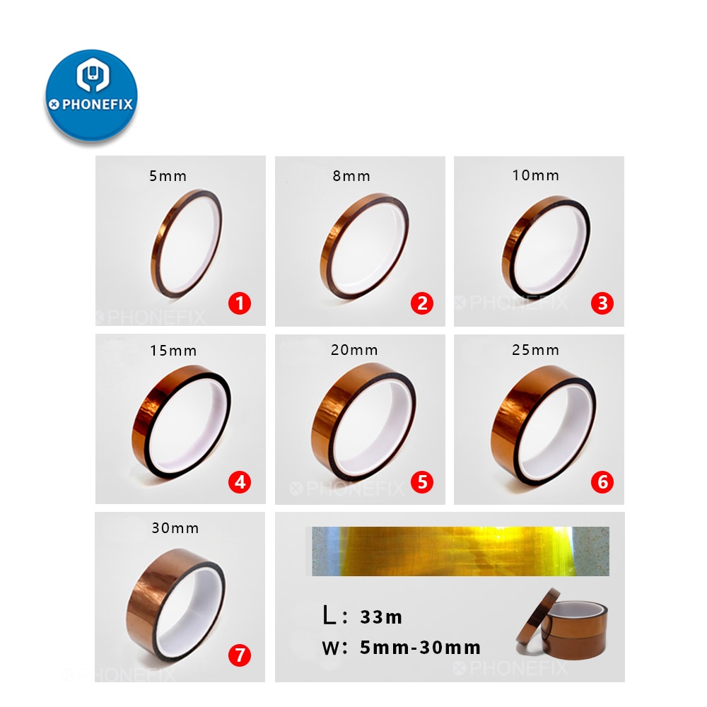 1pc 33m lengde høytemperatur varme bga tape varmebestandig polyimid tape 5/10/15/20/25/30mm bredde for loddebeskyttelse