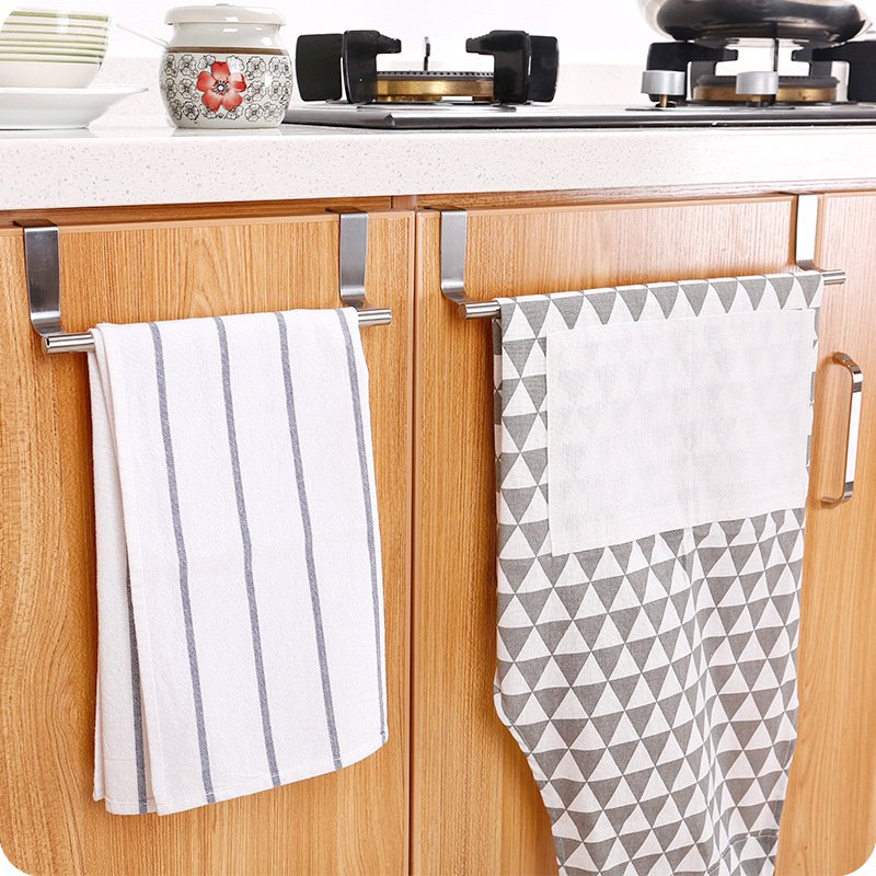 Toallero para puerta de armario de cocina, soporte colgante para toalla trasera de puerta de acero inoxidable, ganchos para toallas sin perforaciones para baño, organizador para el hogar
