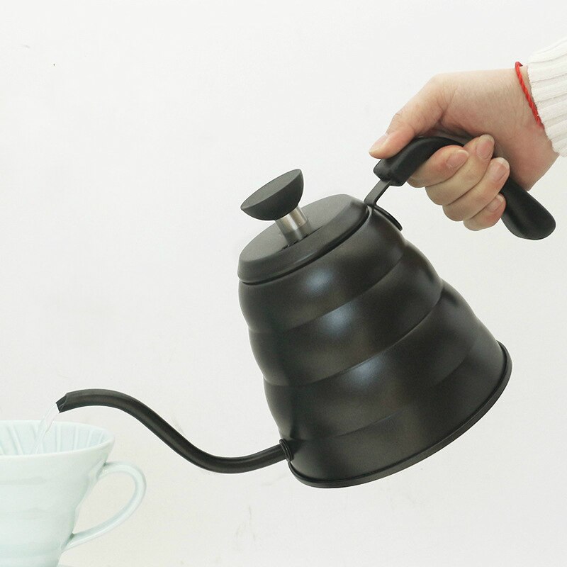 Cafetera de acero inoxidable con caño largo, hervidor de café con cuello de cisne por goteo, termo, termómetro, 1.2L, 1000ml: Black 1.2L