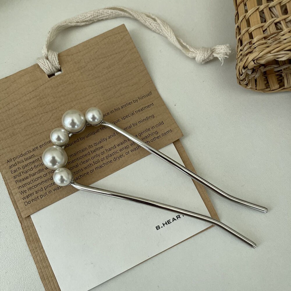 Horquilla de perlas de hadas para mujer, horquilla para el cabello femenina, pinza para el cabello en forma de U, accesorios para el cabello elegantes, tocado para niña, tocado: silver