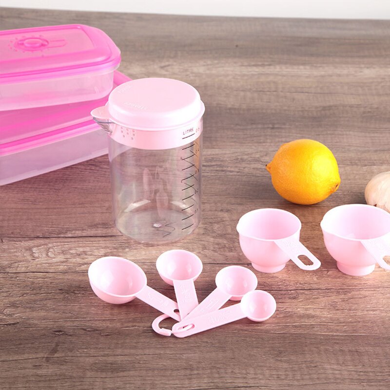 7 unids/set de plástico tazas de medir de medición cucharas utensilios medidores de cocina té y café en cucharas de cocina conjunto de herramientas para hornear: 8.5x13.2cmpink