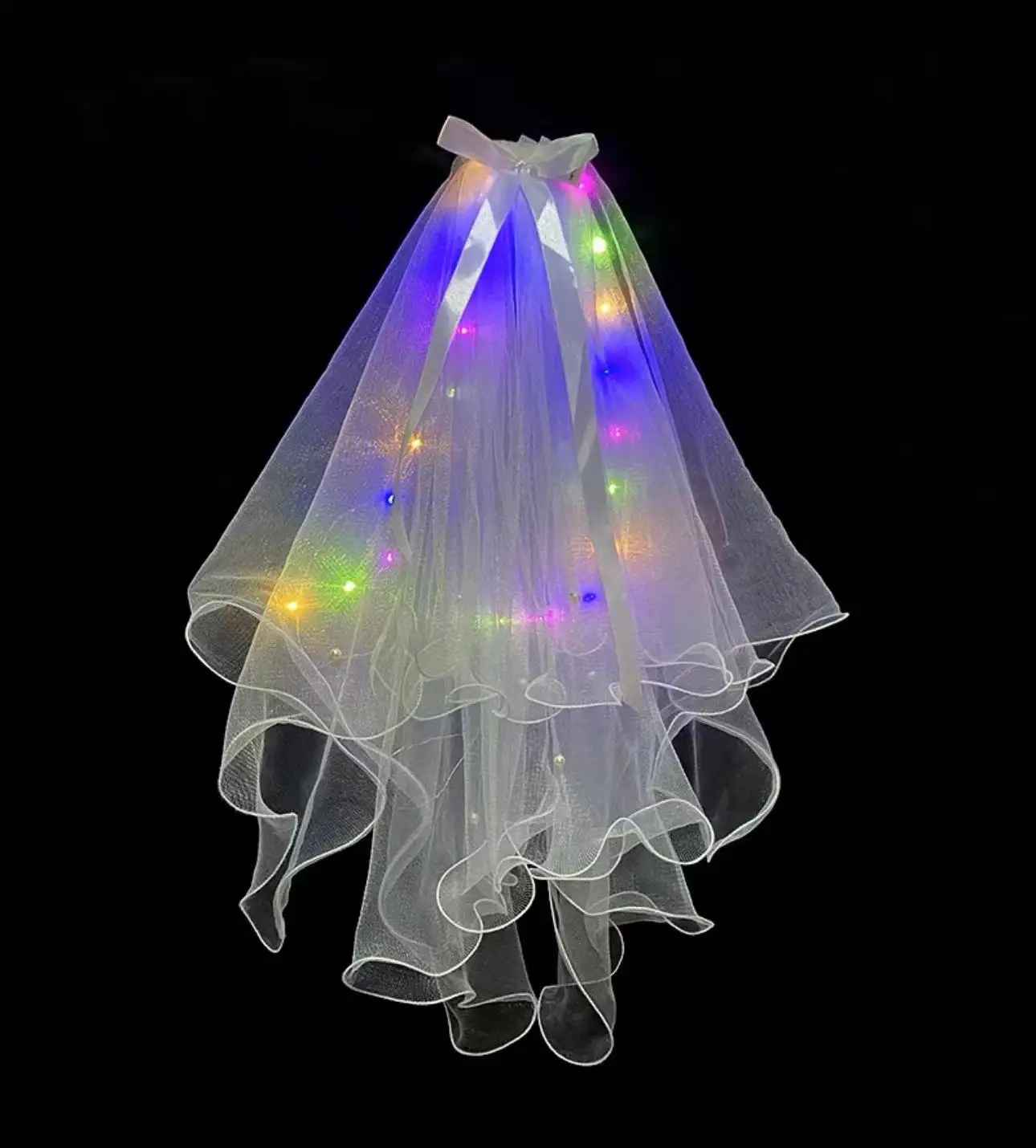 Glow Bruiloftssluier LED Licht Strik Parel Sluier Glow In The Dark Party Favor Bruiloft Verjaardagsfeestje Cosplay Haaraccessoires: Olijf