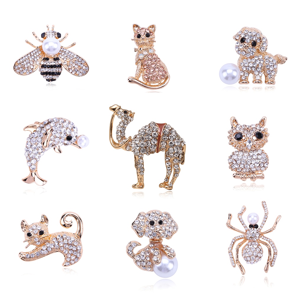 Classique cristal Camel chat chien abeille Animal strass broche broches Antique or métal écharpe épingles bijoux fête vêtements décors