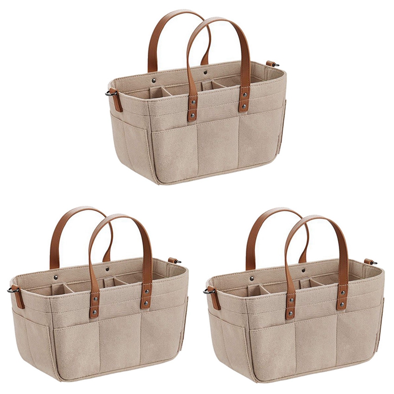 Panier Organisateur Couches Bébé 36x23x17 Cm - 2 Cloisons Amovibles, Poignée, Polyester