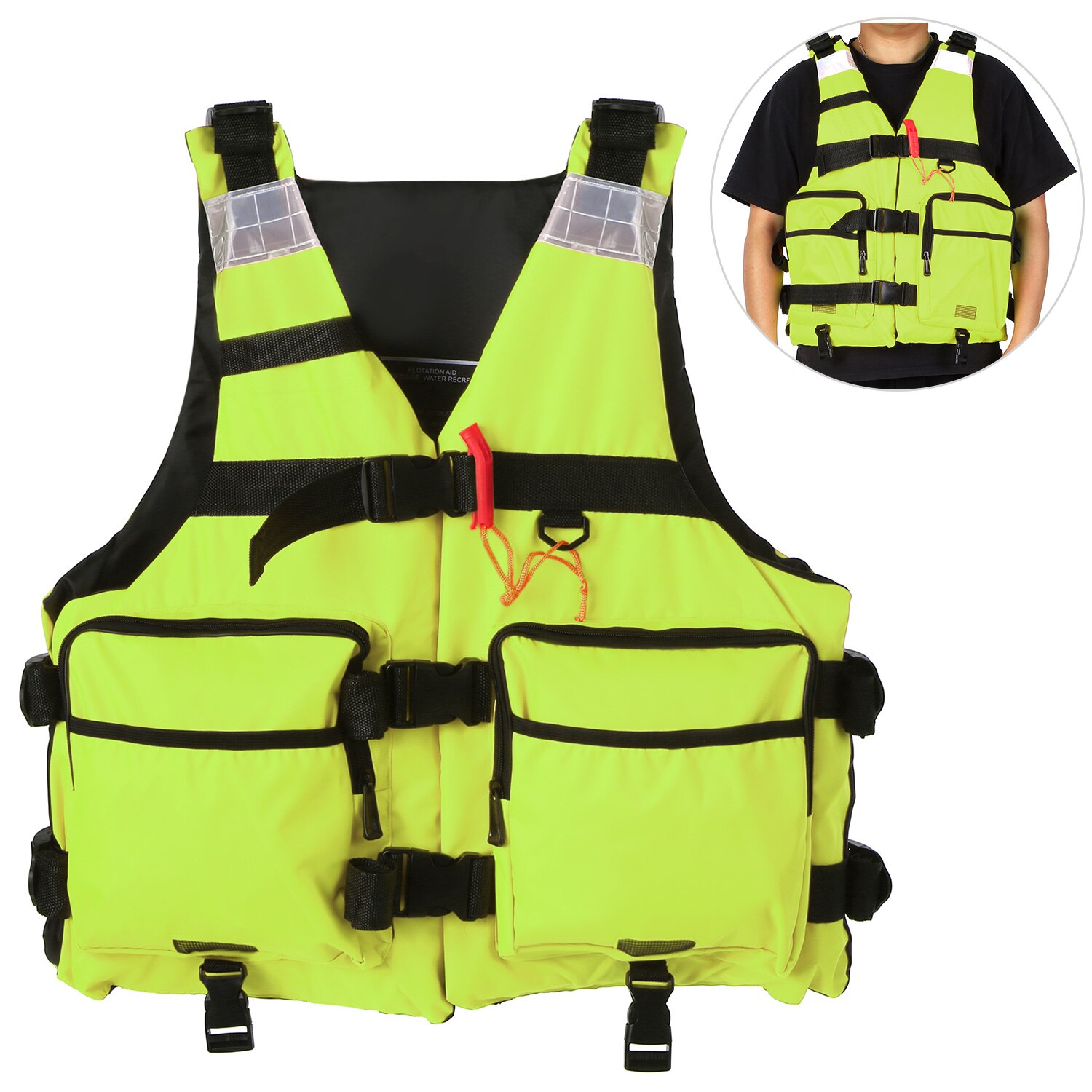 Rescue Waarschuwing Vissen Vest Met Fluitje Hoge Drijfvermogen Reddingsvest Multifunctionele Multi Pocket Buiten Vissen Leven Vest: YELLOW / M