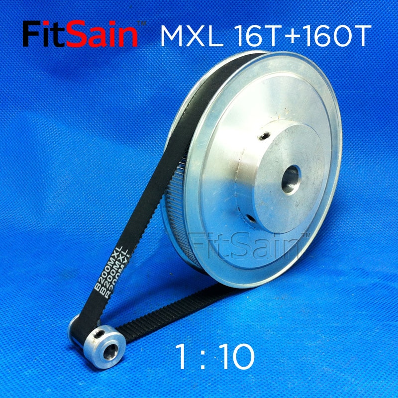 FitSain-MXL 16T+160T 1:10 Width 10mm Synchronous Wheel Stepper Motor Pulley Gear Reduction