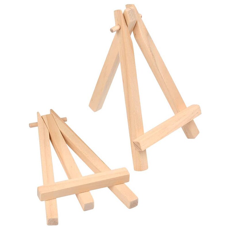 12 Pack 5 Inch Mini Wood Display Easel Natural Wooden Tripod Holder Stand for Displaying Small Canvases and Photos