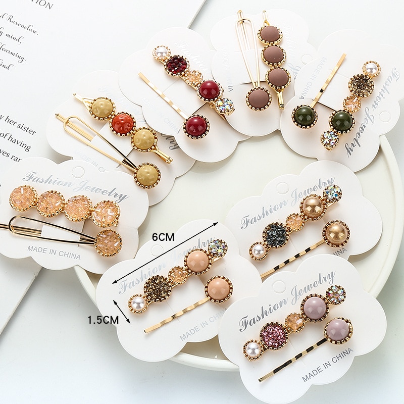 2 Pcs Korea Chic Alloy Metalen Haarspeldjes Parels Haarspelden Geometrische Bloem Barrett Vrouwen Haar Accessoires Goud Kleur Hairgrip