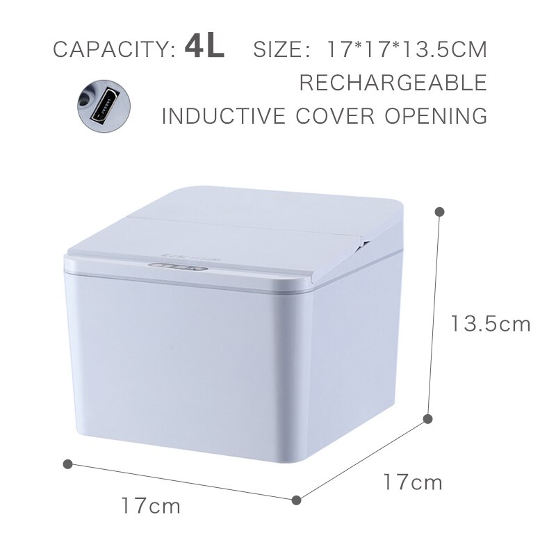 Pattumiera automatica Touchless bidone della spazzatura intelligente sensore di movimento a infrarossi bidone della spazzatura bidoni della spazzatura per auto bidone della spazzatura desktop da casa: grigio 4L B