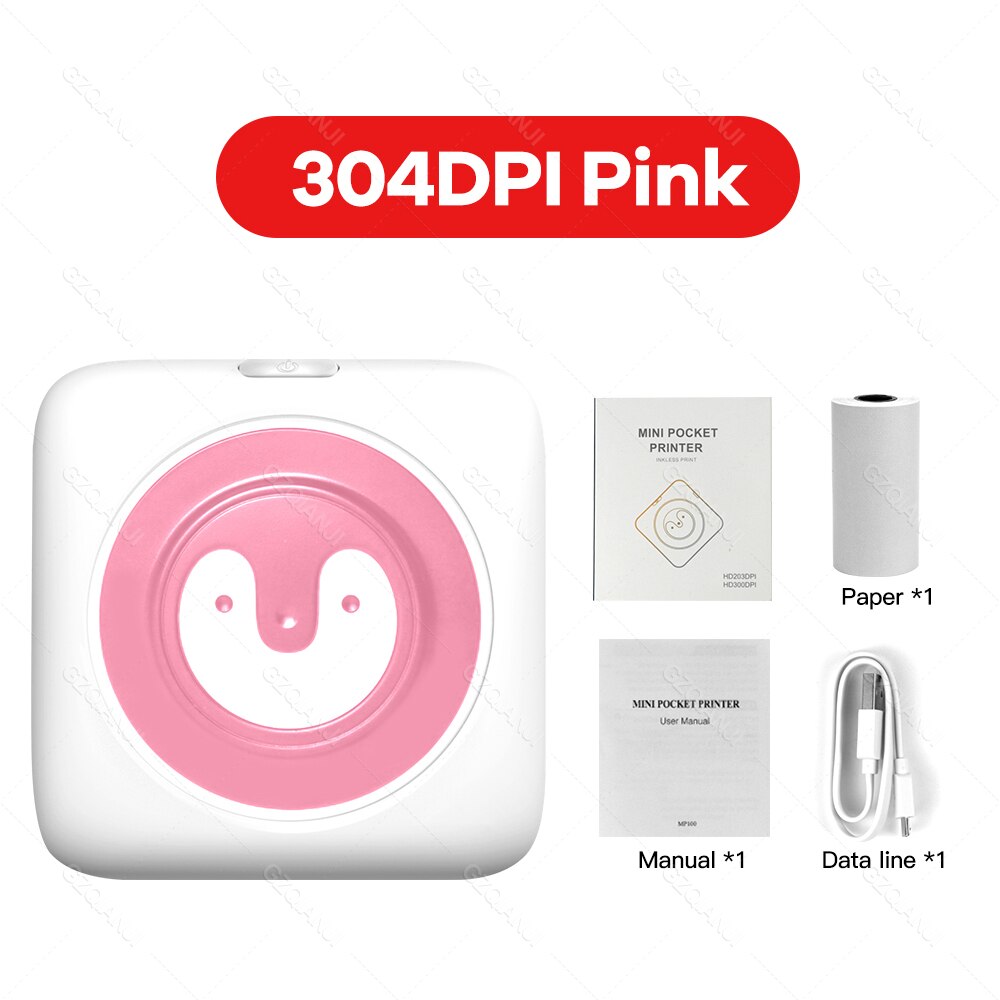 304 dpi mini bluetooth valokuvatulostin lämpö langaton puhelin tulostin mobiili kuva muistiinpanoja tarra tarratulostus 203 dpi tulostin: 304 dpi vaaleanpunainen