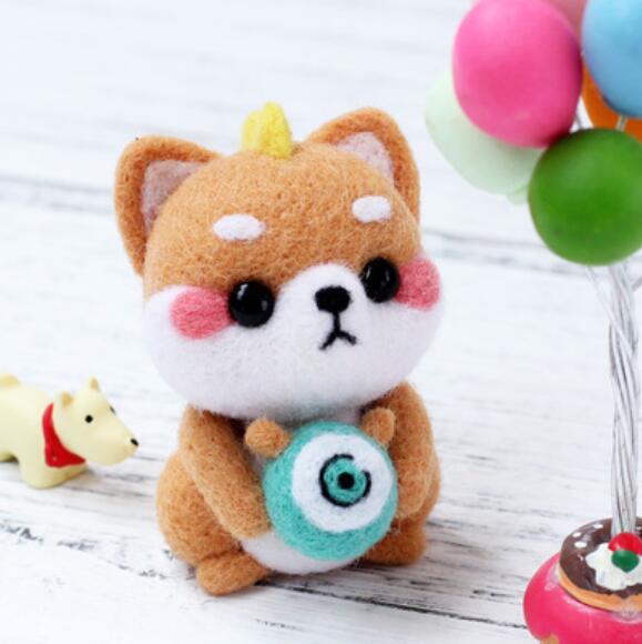 Cute firewood dog Wool Felt wool needlepoint kit wool felt needle felting decoration craft needlecraft: F