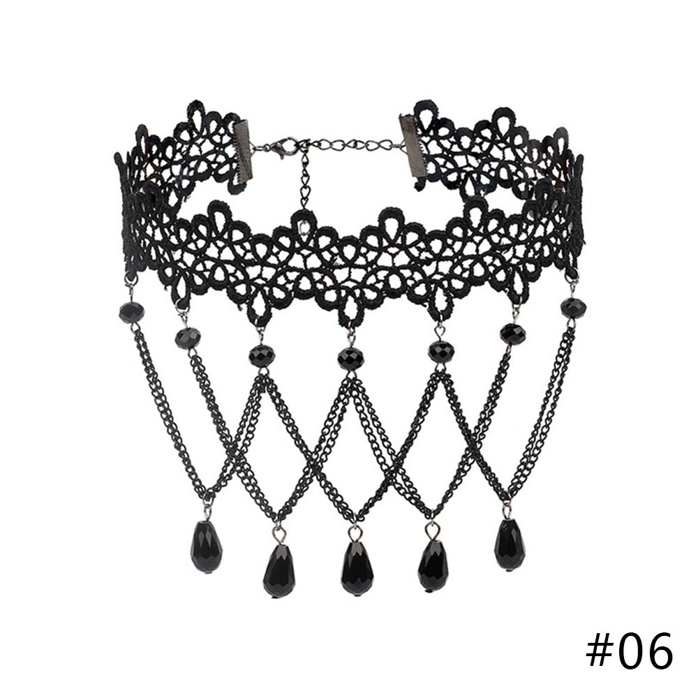 Gothic Lolita Black Lace Korte Keten Choker Sexy Kwasten Ketting Hollow Out Big Rose Flower Punk Handgemaakte Bruiloft Sieraden: 06