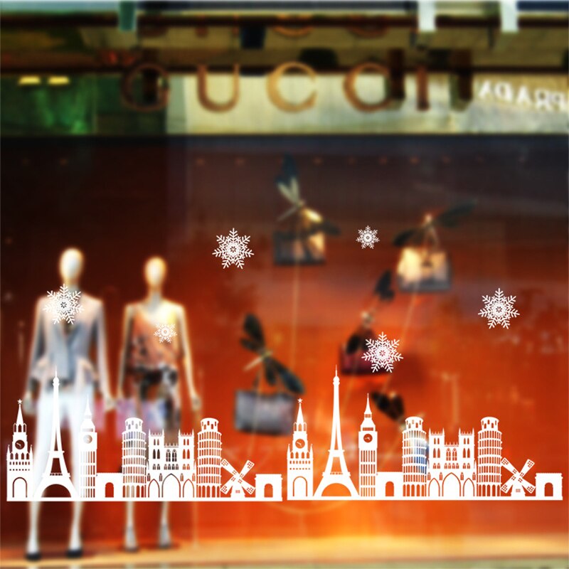 Kerst Glas Stickers Wit Rendier Sneeuwvlok Sneeuwpop Raamstickers Vrolijk Kerstfeest Brief Glas Decor Diy Verwijderbare Stickers