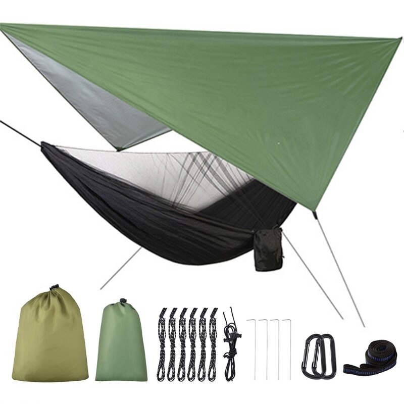 2 in 1 Lightweight Portable Outdoor Camping Hammock Mosquito Net Hammock Tent With Waterproof Canopy Awning Netting Set girls lo: H
