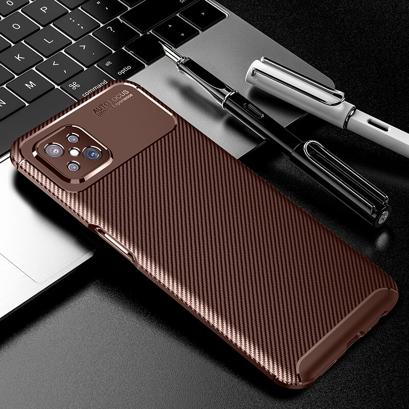 Fitted Case for OPPO Reno 4z 5G Case Shockproof Carbon Fiber Texture Soft TPU Silicone Bumper Case for OPPO Reno 4z 5G: Brown