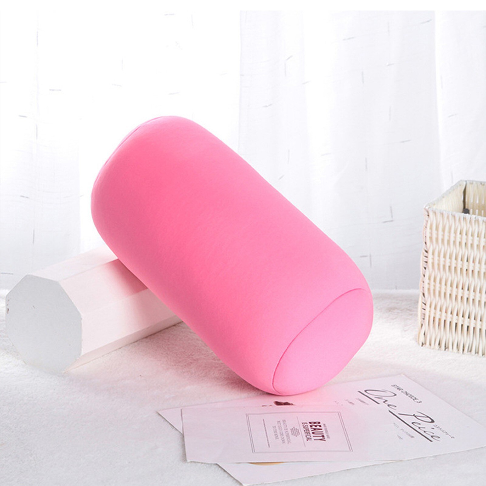 Rollo almohada asiento cabeza cuello de viaje Micro Mini Microbead cojín Color puro cilíndrico almohada cojín para siesta para oficina