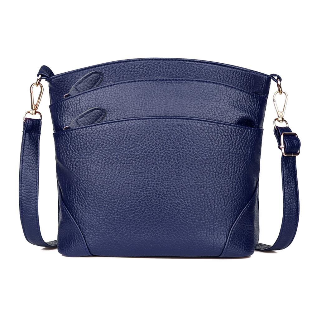 Simple Solid Color Shoulder Messenger Handbags Women Casual Small PU Leather Crossbody Bags: Blue