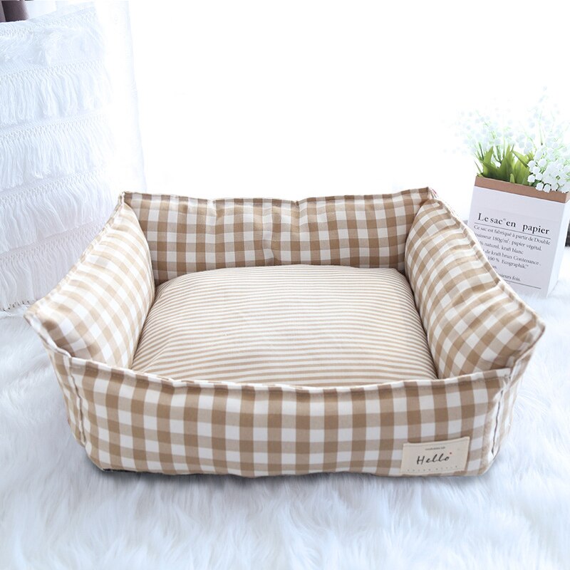 Soft Warm Pet Dog Bed Cat Bed Removable Washable Cotton Linen Nest Small Medium Large Dogs Comfortable Sleeping Mat Pet Supplies: Apricot / S 50x40x20cm
