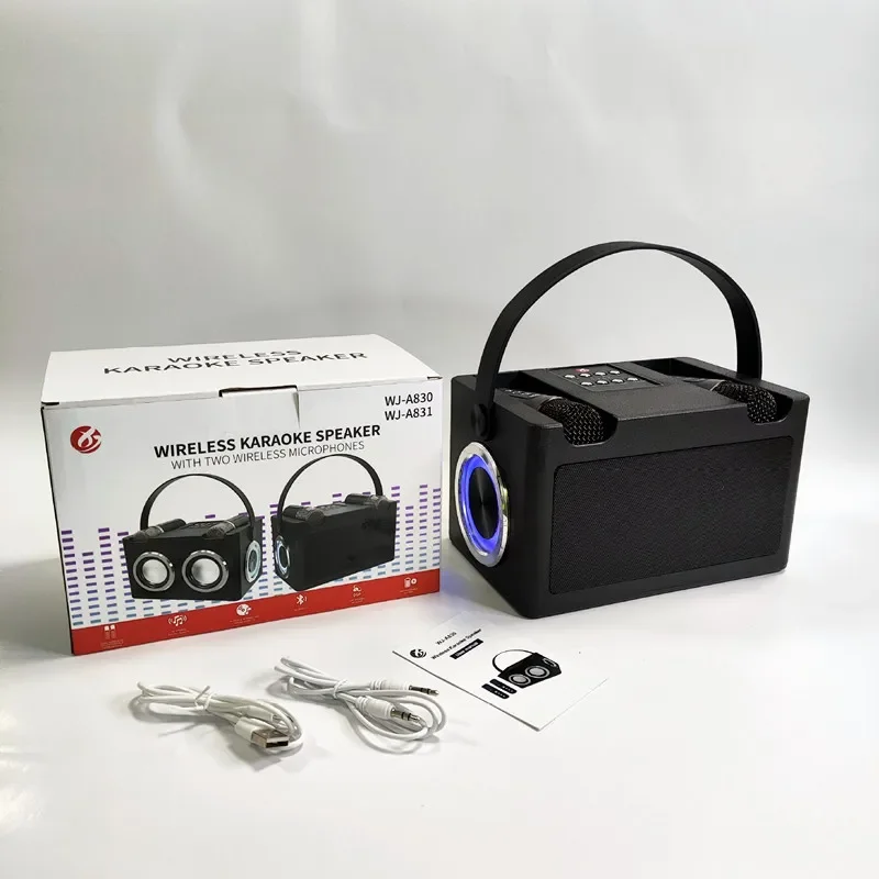 Bärbar bluetooth-högtalare med bas, hi-fi-ljud, trådlös mikrofon för karaoke-hemmafest: Svart