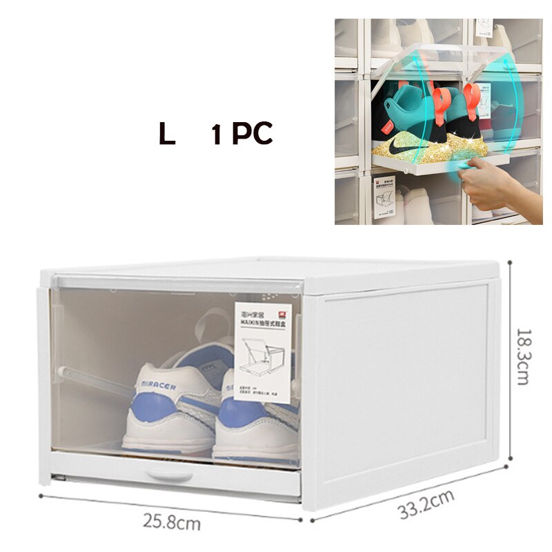 Transparent Shoe Box Storage Shoe Boxes Thickened Dustproof Shoes Organizer Box Can Be Superimposed Combination Shoe Cabinet: L 1PC