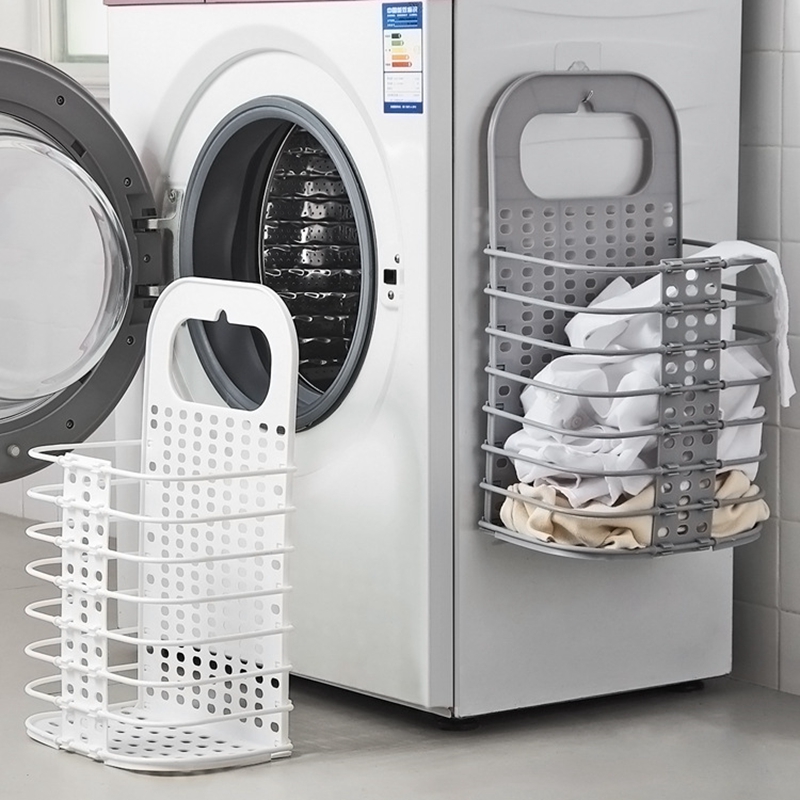 Plastic Foldable Laundry Basket Dirty Clothes Storage Basket Household Laundry Hamper Breathable clothes storage bag with hook