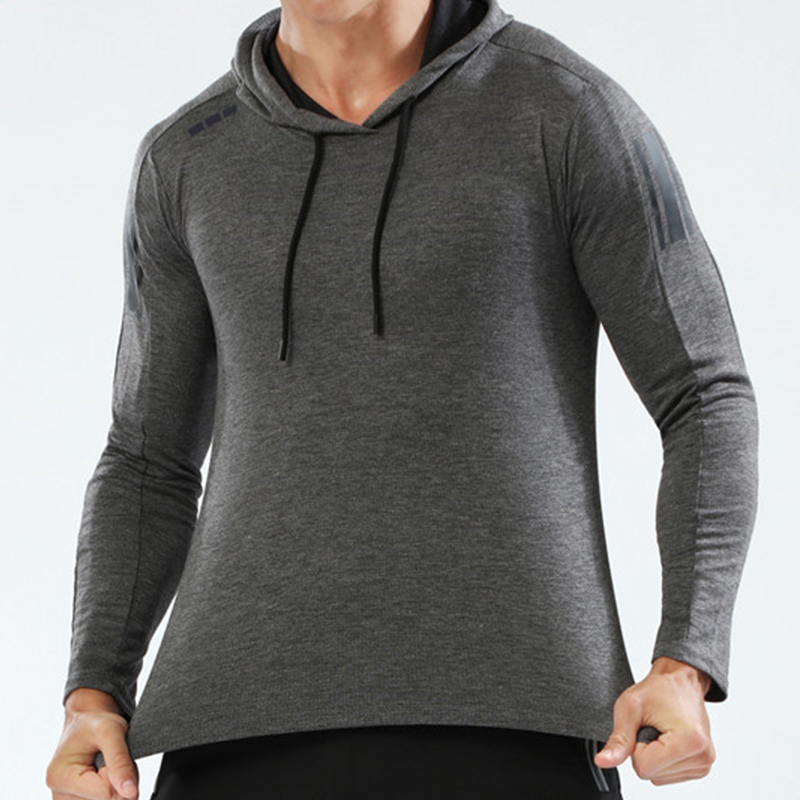 BARBOK männer Hoodie Sport Sweatshirt T-shirt langarm Schnell trocknende Elastischen Track Anzug Gym Fitness Jogging Sport tragen: L / Grau