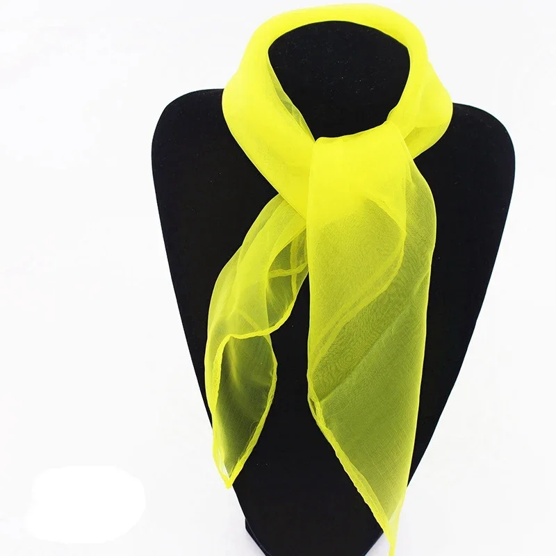 Soft Mesh Head Neck Solid Color Transparent Silk Scarf Women Luxury Spring Summer Stage Performance Square Towel Scarf for Women: Khaki