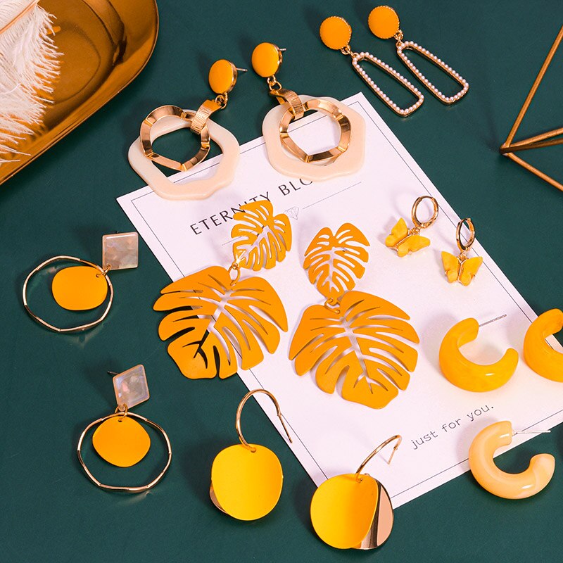 POXAM – boucles d'oreilles pour femmes, , jaune, mignon, géométrique, arcylique, goutte d'or, bijoux à la ,