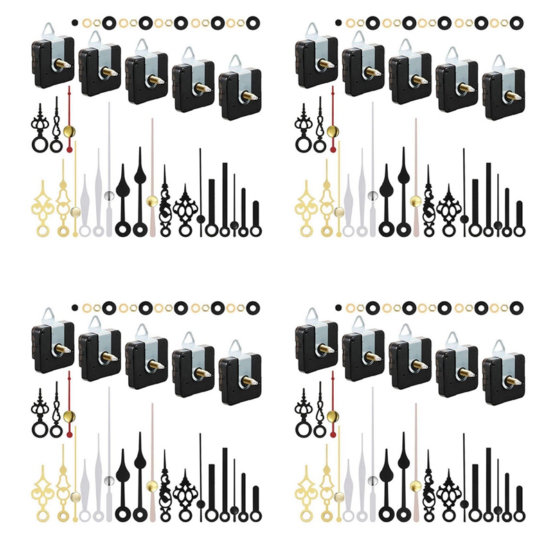 20 Stuks Klok Bewegingsmechanisme Onderdelen Zwijgen Kwarts Diy Wandklok Met 28 Verschillende Paren Klok Wijzers Vervangende Kit