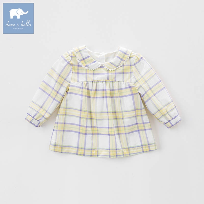 Dba 6620 dave bella spring baby piger gul plaid skjorte børn bomuld lolita toppe børn bluser
