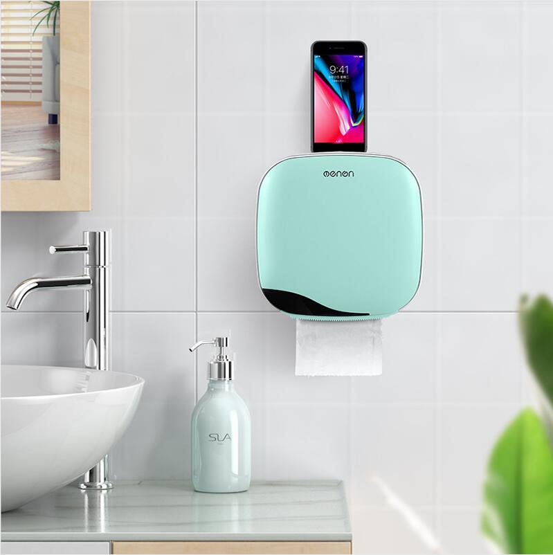 1 Set Wall Mounted Toilet Paper Holder Bathroom Waterproof Tissue Box With Drawer Plastic Paper Tray Roll Paper Tube Storage Box: Light Green